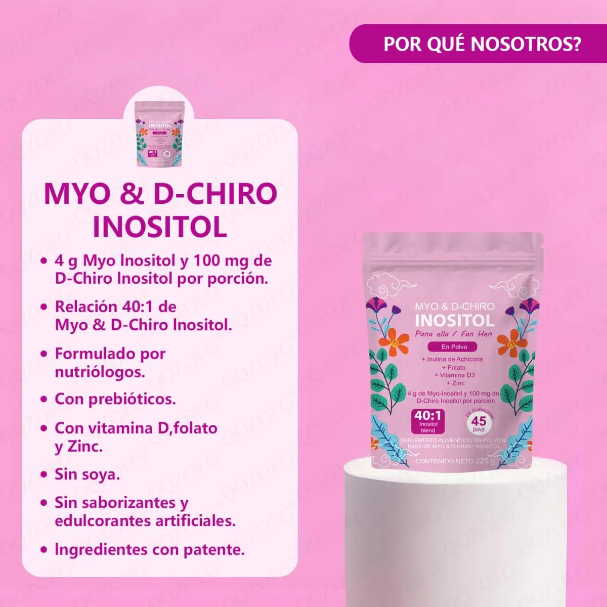 40:1 Mix Myo & D-Chiro Inositol Powder Naglalaman ng Folate Vitamin D3 at Zinc Supporting Women's Daily Health Dietary Supplement