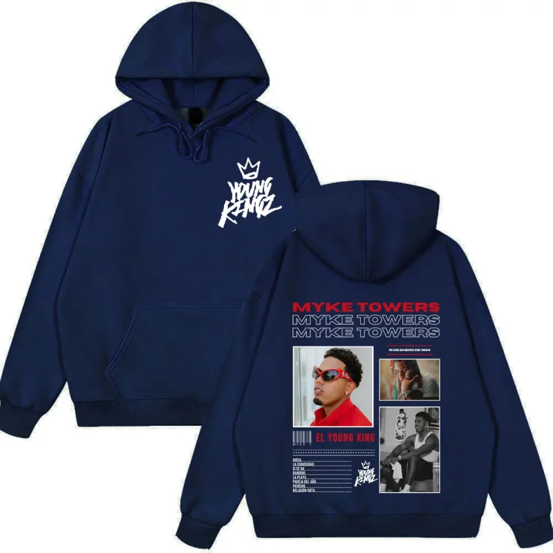 Myke Towers Young Kingz 2026 Album Tour Print Pullover Men Women Fashion Sweatshirts Winter Casual Long Sleeves Hip Hop Hoodie
