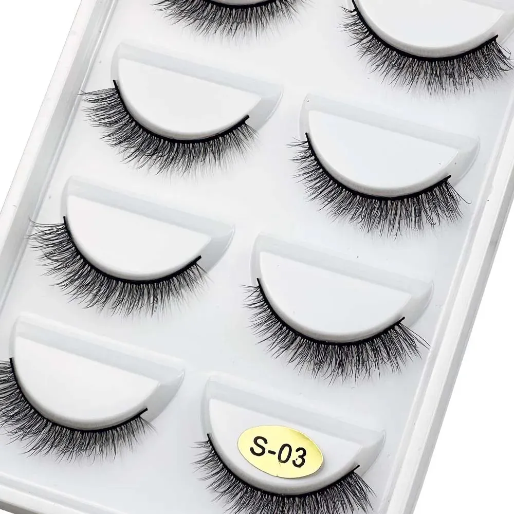 5 Pairs S03 Natural Looking 3D Mink Fake Eyelashes Makeup Tools Fluffy Style Water Mink Fur False Eyelashes for Eye Makeup