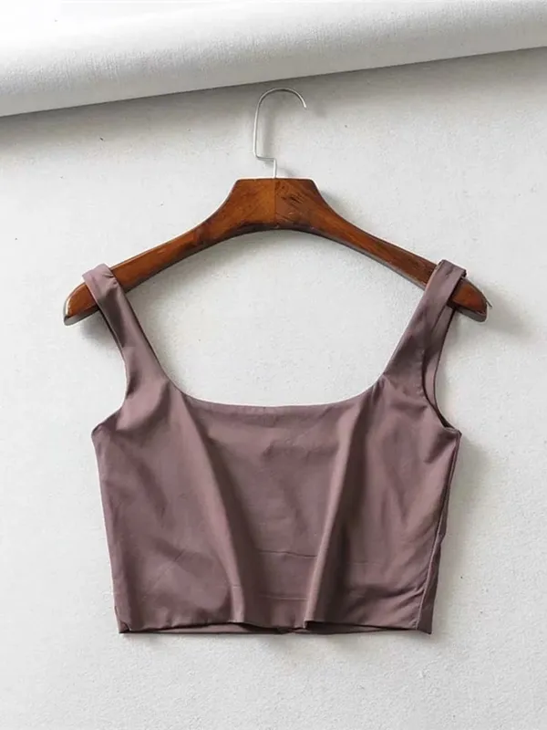 Venda quente 2025 verão feminino sexy sem mangas topos moda curto gola quadrada regatas 4 cores