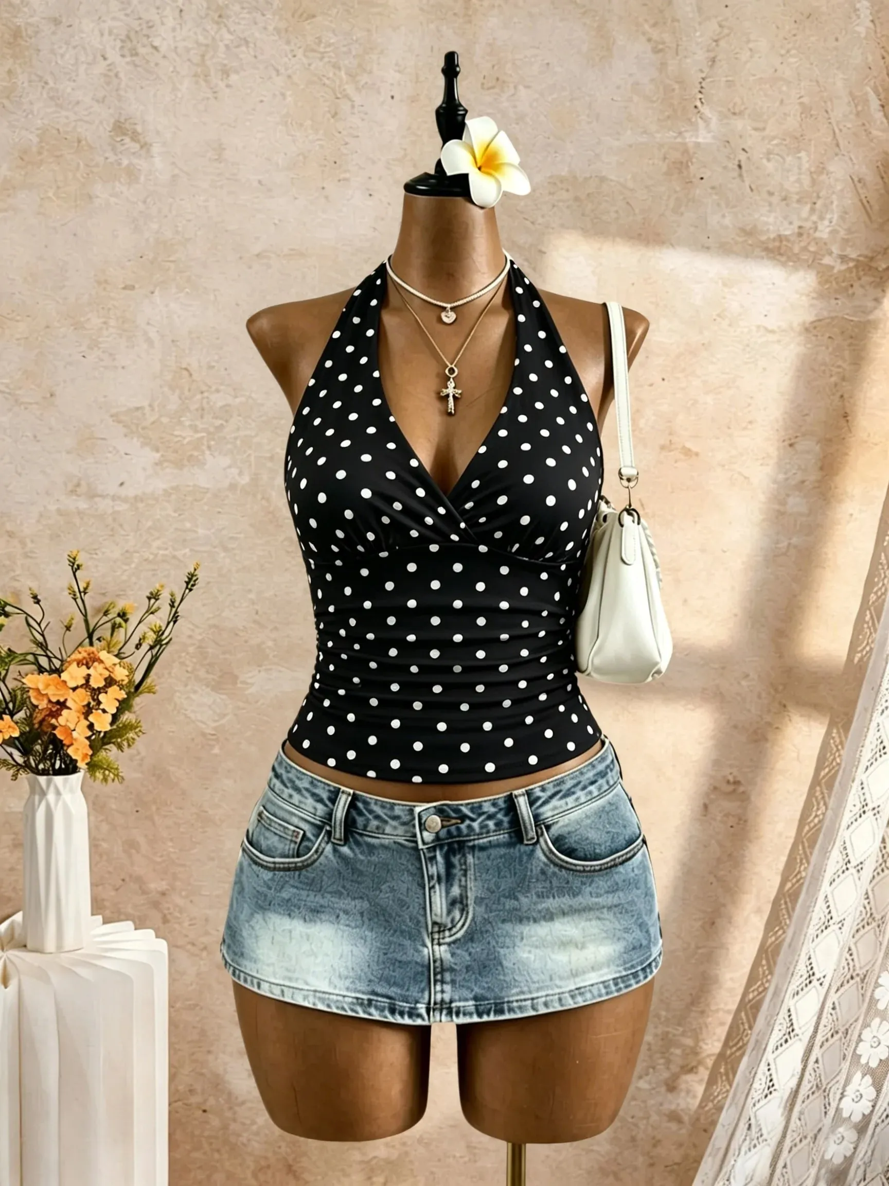 Women Halter Deep V Cross Wrap Side Ruched Slim Crop Camisole 2026 Summer Y2K Solid White Sleeveless Casual Daily Tank Top