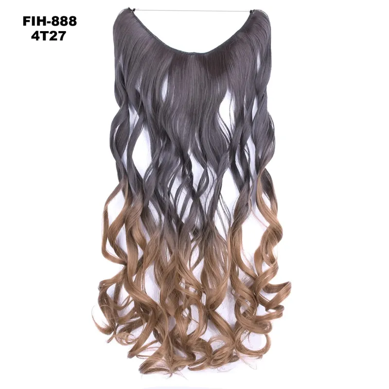 Synthetic One piece Hair Extensions No Clip No Glue Invisible 24inch Long Straight Wave Heat Resistant String Hairpiece