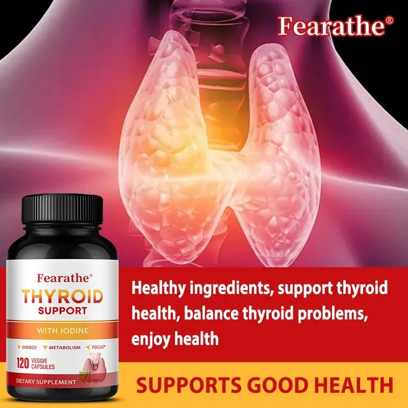 Thyroid Support Capsules Iodine Magnesium Vitamin B12 Complex Relieve Fatigue Mood Energy Metabolism & Mental Focus Supplement