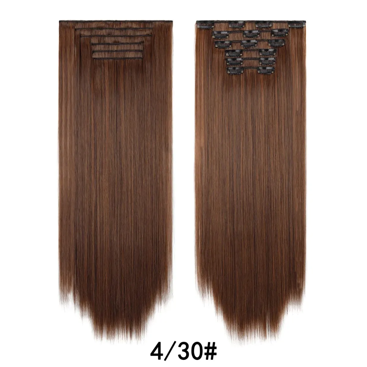 24 Inch 6PCS Clip In Hair Extensions Straight Synthetic Hair Extensions Dark Brown Long Natural Looking Hair Piece for Women