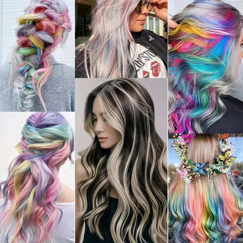 2pcs Clip-On Curly Wavy Hair Extensions Colorful Synthetic Fiber Hair Pieces For Y2K Party Women Hair Accessories