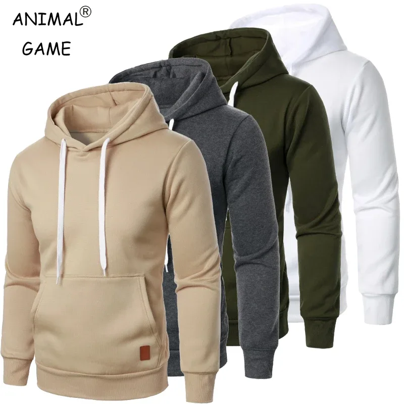 Sudaderas con capucha informales con cuello y cordón para hombre, camisas de manga larga, ropa de calle para exteriores, jersey ligero de Color sólido
