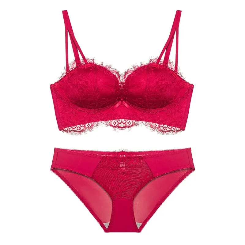 Sexy Victoria‘s Bras Style Push Up Bra Set French Lace for Small Chest Side Support Anti Sagging MOYISU Sexy Panty & Tushy PP A