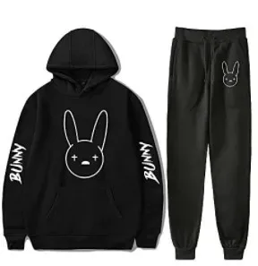 Harajuku Comfortable Funny bad bunny Print Sweatshirt Sweatpants Suit Men/Women Hoodies+ Trousers Suit Cute 2 Piece Set Clothes