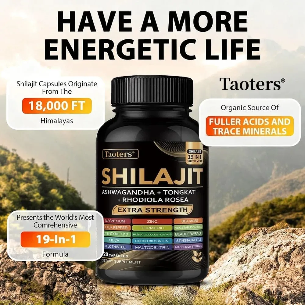 Suplemento Shilajit con musgo marino Ashwagandha magnesio y zinc - 19 en 1 cápsulas orgánicas mineral natural vegano sin OGM