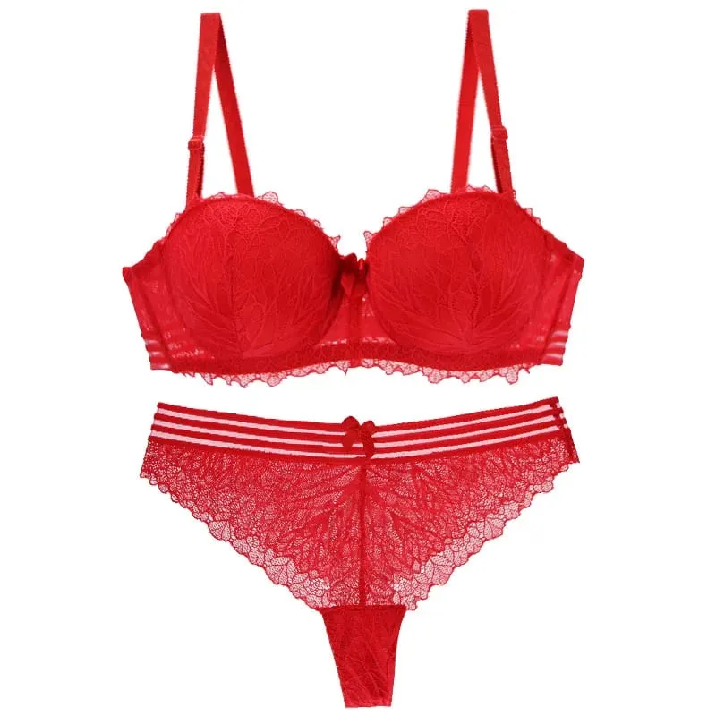 2023 Bagong Sexy Lace Bras Set Para sa mga Babae Push Up Underwear Black Green Pink Red White Yellow ABCDE Plus Size Lingerie