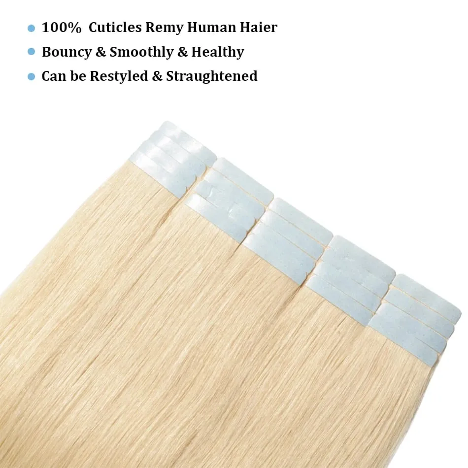 Straight Tape In Hair Extensions 100% Human Hair Blonde Brown Double Sided Adhesive Tape In Hair Natural Seamless Skin Weft
