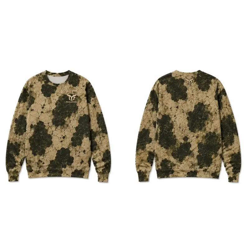 Western-inspired Fossil-print Cow Pattern Sweatshirt Men Vintage All Over Print Pullover Streetwear Unisex Casual Long-sleeved