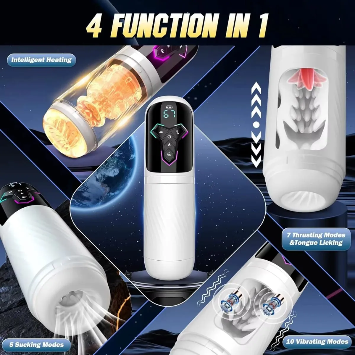 4 IN 1 Telescopic Sucking Licking Masturbator Cup Vagina Masturbation Blowjob Adults Sex Toy for Men Piston Automatic Mastubator