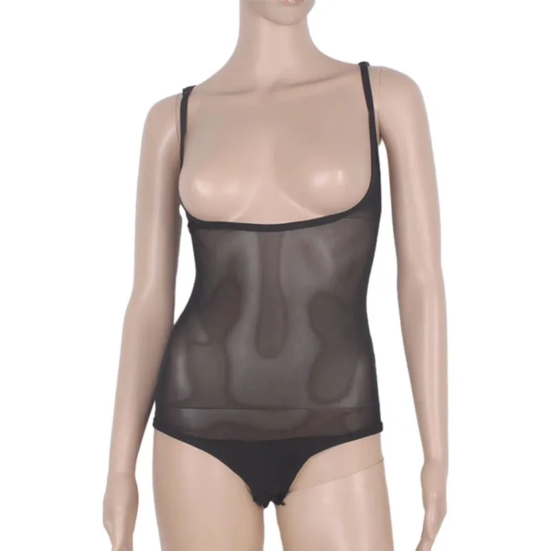 Women Vest Camisole Belly Dance Sheer Mesh Leotard Halter Neck Open Bust Bodysuit Sleeveless Dancewear Training Practice Costume