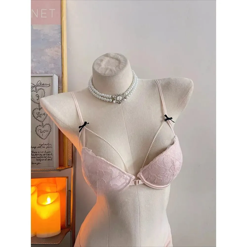 Womens Beauty Back Lace Bra Front Closure Design No Underwire Thin Straps Breathable Lingerie For Small Bust 32-38 Casual Wear