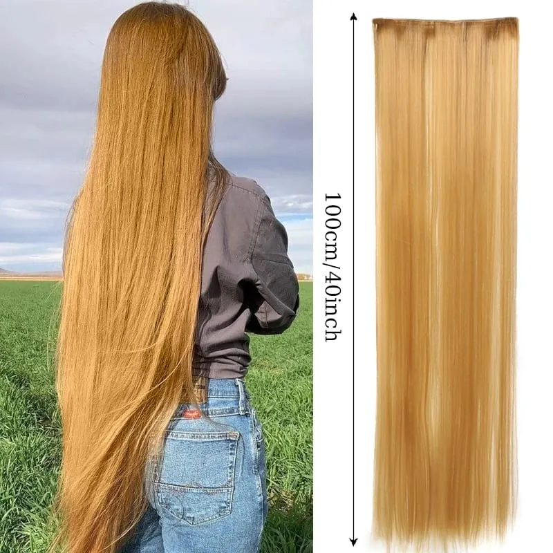 40inch Super Long Hair Extensions Wig Straight 5Clips in Hair Extensions Synthetic Hairpiece Fake Hair for Women Daily Party Use — image 15