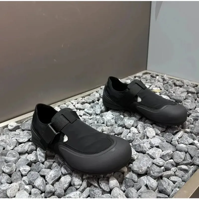 Green Buckle Strap Slip-On Outdoor Shoes Hollow-Out Breathable Flat Shoes Height Increasing Casual Shoes Trendy Men's Shoes
