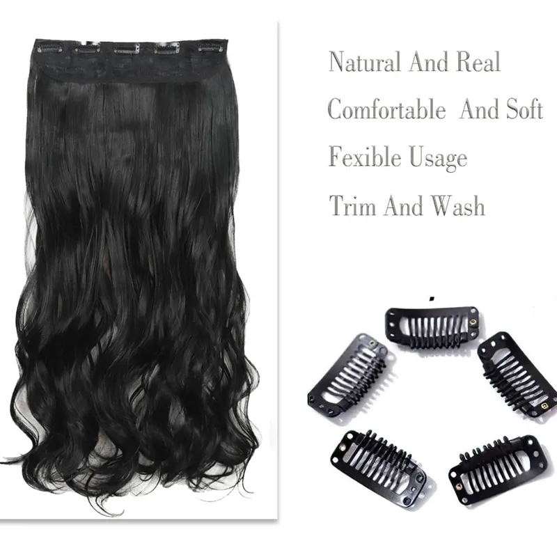 Long Wavy 5 Clip In Hair Extension Mga Synthetic Fiber Hairpieces na 22/32'' Black Blonde Mixed color False Hair Daily Use