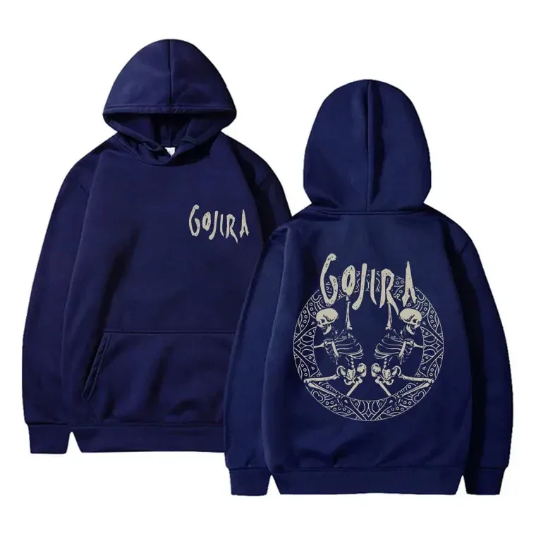 Sudadera con capucha con estampado de doble cara de esqueleto de Gojira de banda de Metal francesa para hombre y mujer, Jersey Vintage con capucha, sudaderas informales de gran tamaño para hombre