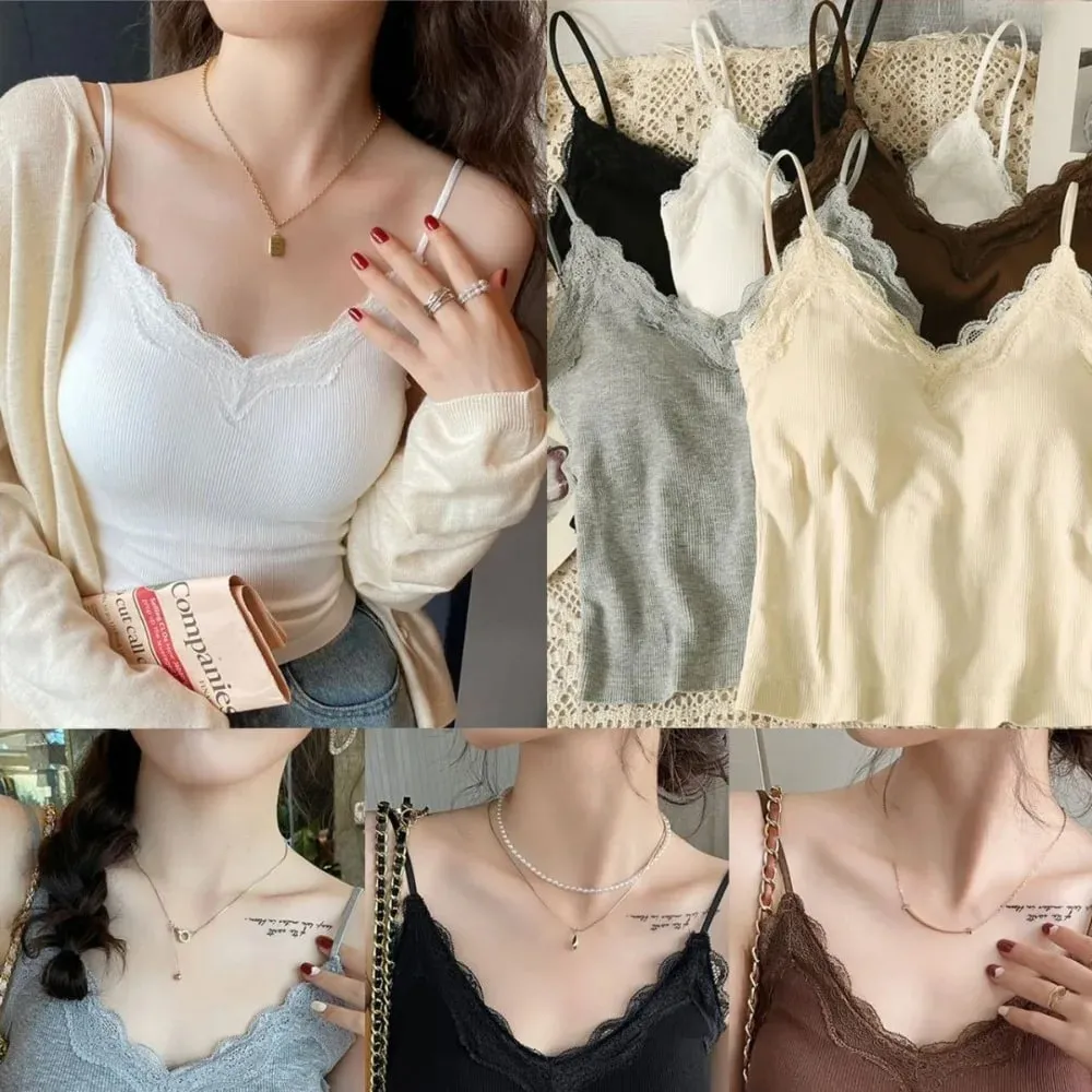 Bequemer, atmungsaktiver Spitzen-BH mit Trägern, einfarbig, bauchfreies Top, sexy Stil, kabelloses Sommer-Top