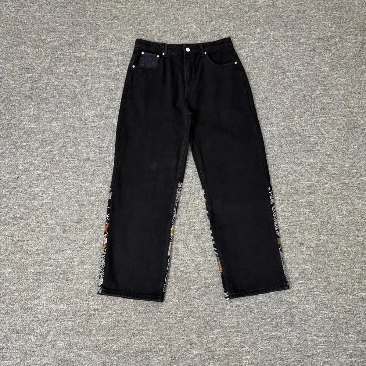 High Street Flower koi Fish Embroidery Baggy Jeans Pants for Men and Women Pantalones Hombre Straight Denim Trousers Oversized