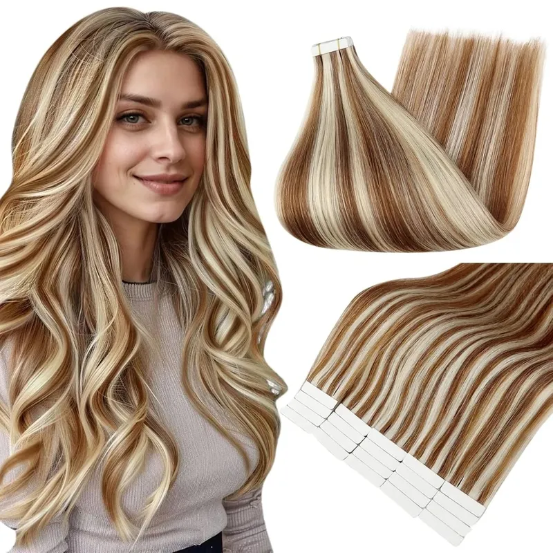 Full Shine Tape in Hair Extensions Balayage Tape ins Human Hair Extensions 20Pcs 50G Ombre Seamless Remy Skin Weft Hair
