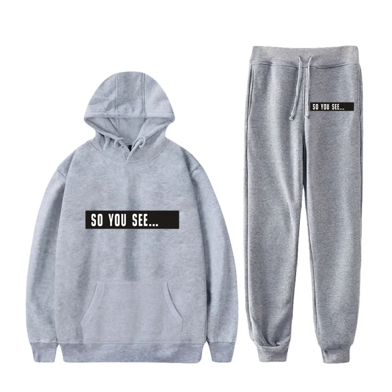Harajuku Comfortable Funny so you see Print Sweatshirt Sweatpants Suit Men/Women Hoodies+ Trousers Suit Cute 2 Piece Set Clothes