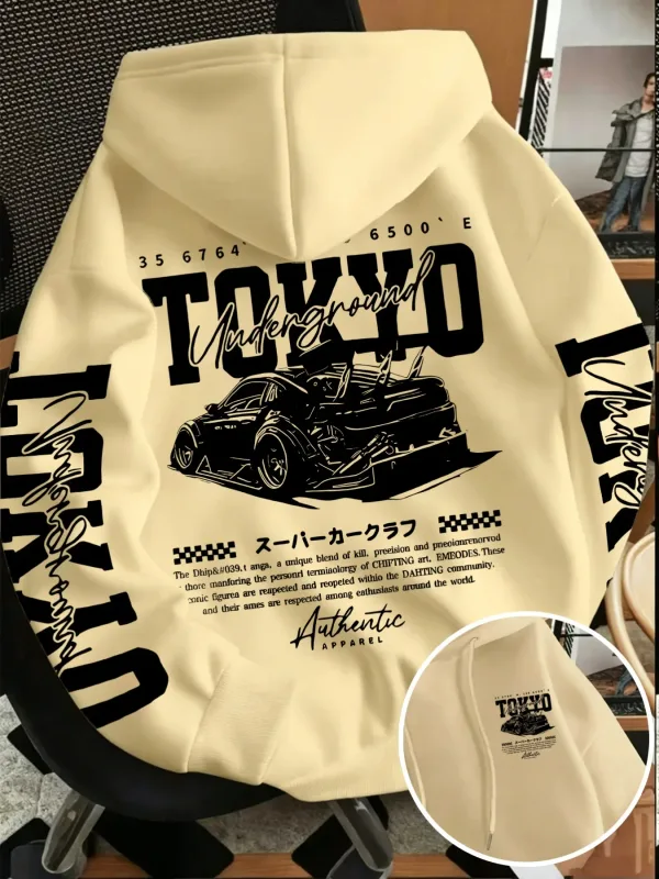 Autumn Winter New Men'S Tokyo Underground Racing Line Drawing Print Hooded Sweatshirt Japanese Street Trendy Top