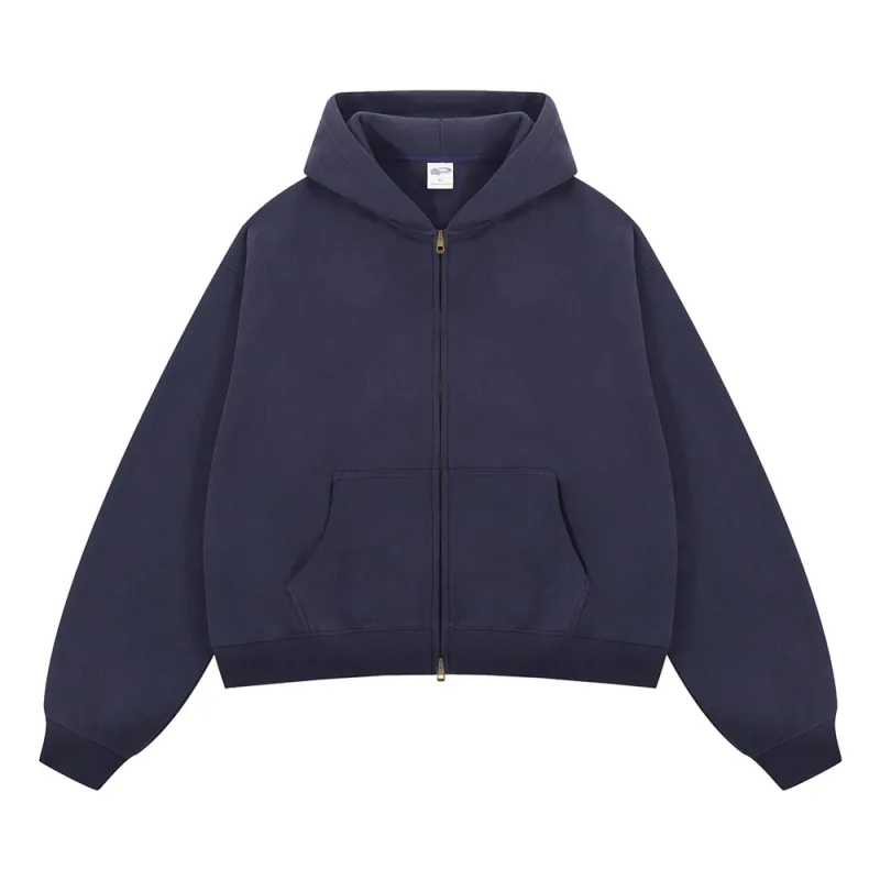 อินเทรนด์ 2025 ฤดูหนาวManขนแกะBoxy Hoodies Unisex 350gsm Double Head Zipper Hooded Sweatshirts Coat HY1122
