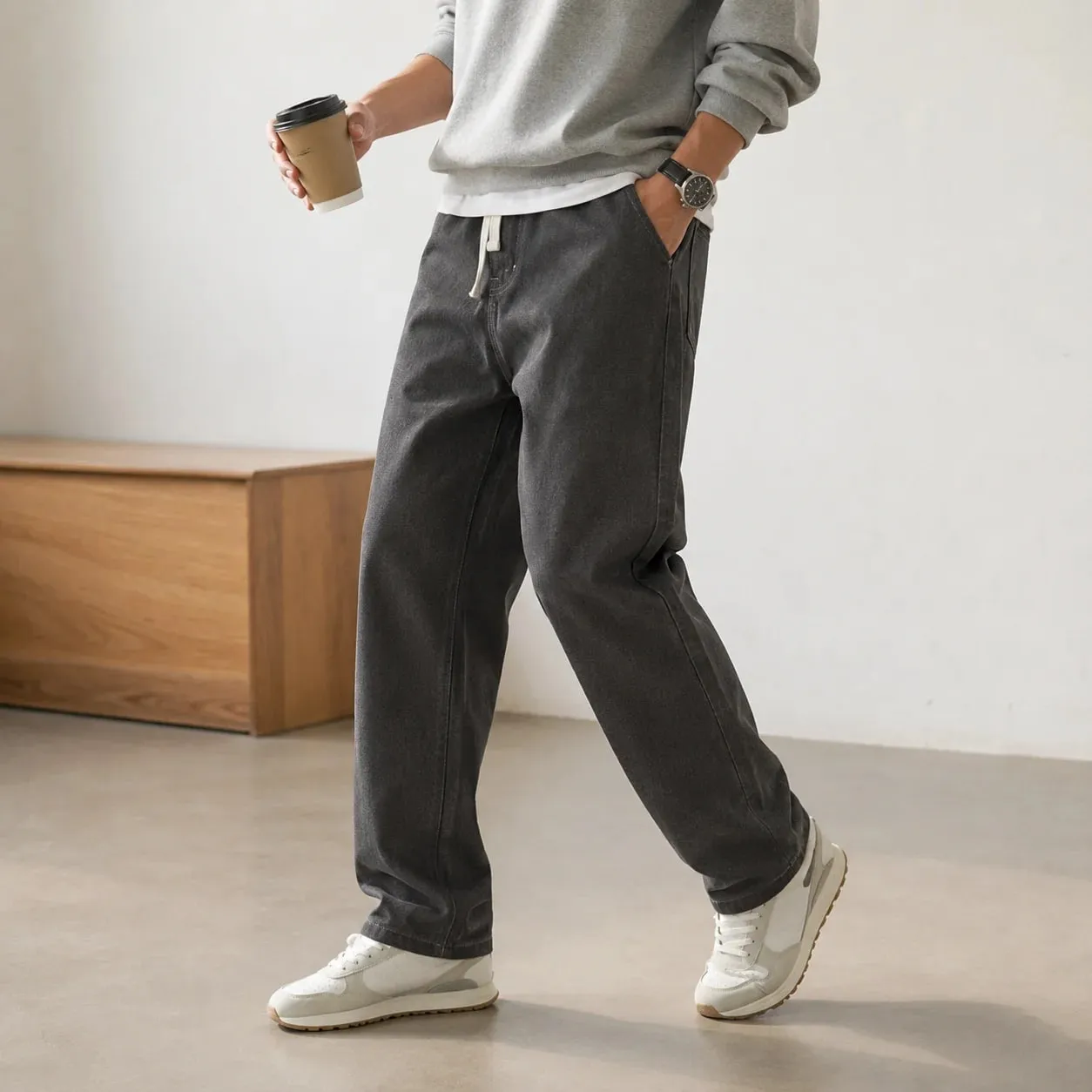 2026 New Streetwear Loose Jeans Men Korean Style Fashion Loose Straight Wide Leg Pants Men's Brand Clothing Black Light Blue