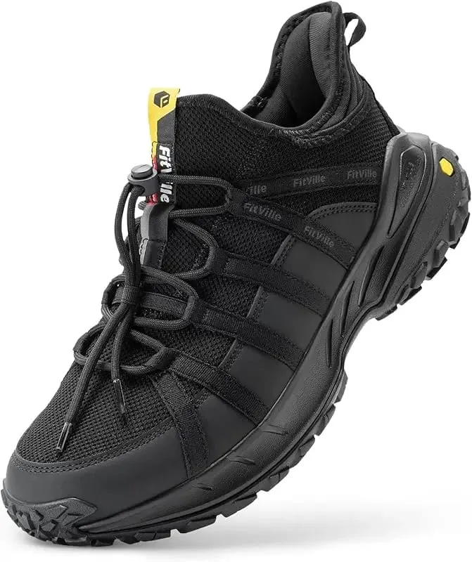 FitVille Sepatu Slip On Lebar Untuk Pria Sepatu Hiking Jalan Kaki Sepatu Loafer Trekking Luar Ruangan Penopang Lengkung Kotak Jari Kaki Lebar Tahan Slip