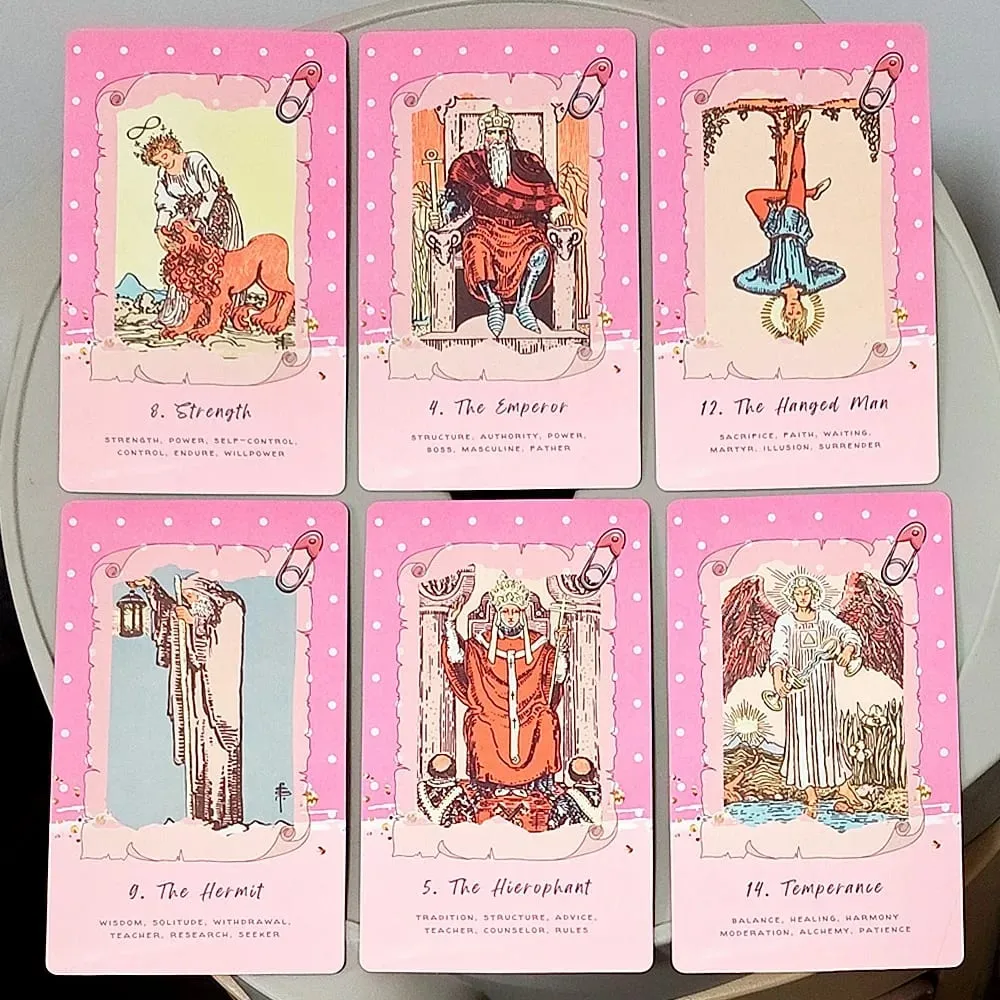 Pink Waite Tarot The Dreamy Pink Collage Tarot Deck 78 Aesthetic Kawaii Tarot Cards with Meanings 12*7cm Double-embossed