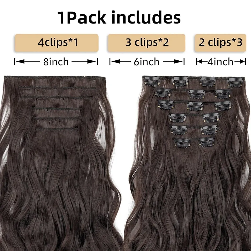 Women 20 Inches Wavy Curly Full Head 6 Separate Pieces Heat Resistance Synthetic Hair Clip in Hair Extensions