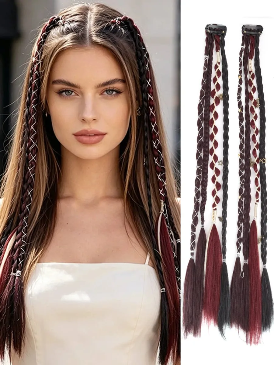 Ombre Synthetic Boho-style Small Twisted Braided Hair Extensions For Women Wig Braids BB Clip-on Spicy Girl Brown Boxing Braids