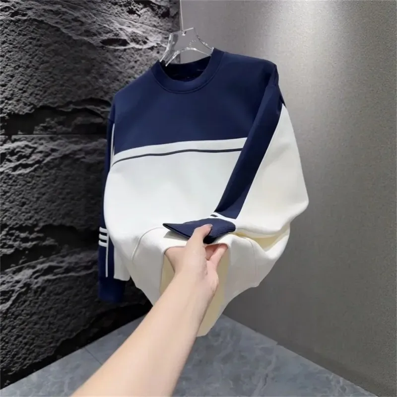 New Round Neck Contrasting Color Sweatshirt Bottoming Shirt Autumn Trendy Brand Top Men's Versatile Casual Trend Hoodies