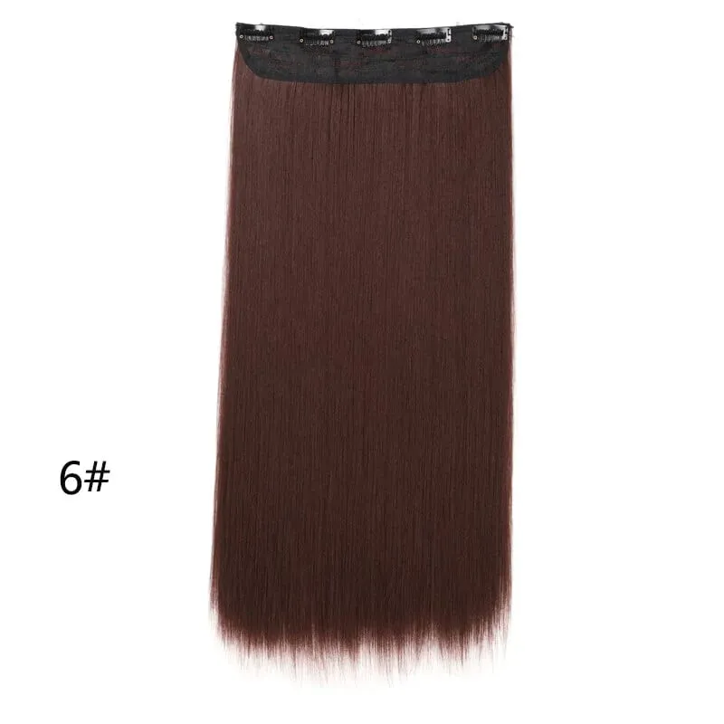 Grampo longo e reto sintético de 24 polegadas, extensão de cabelo de uma peça, 5 clipes, cabelo falso loiro, marrom, preto, resistente ao calor