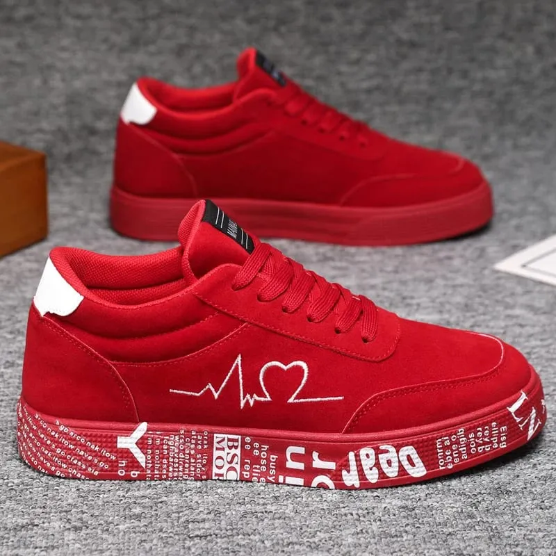 Breathable Mid-Top Sneakers Heart & Music Graphic Design Casual Streetwear Shoes for Couples Valentine's Day & Birthday Gift