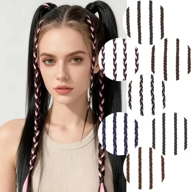 20Inch Synthetic 4pcs/set Y2K Style Clip-In Braided Hair Extension Perfect for Women'S Festival And Halloween Cosplay Hair