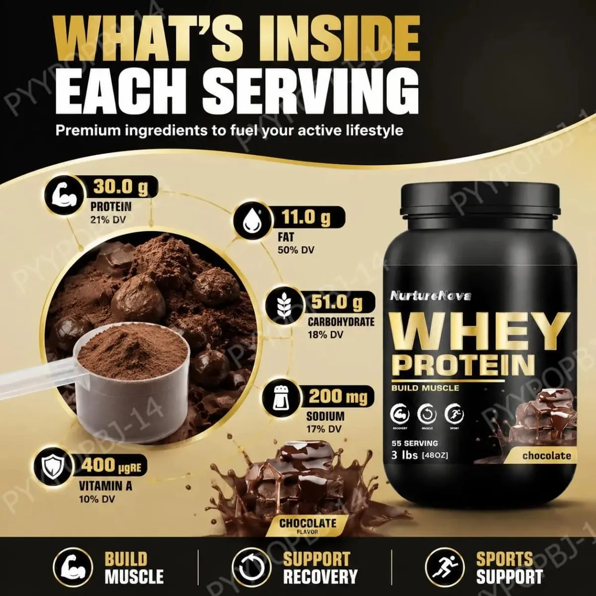 NurtureNova Chocolate Whey Protein Powder 30g Serving 55 Servings per Jar Muscle Building & Recovery Support Fitness Nutrition S