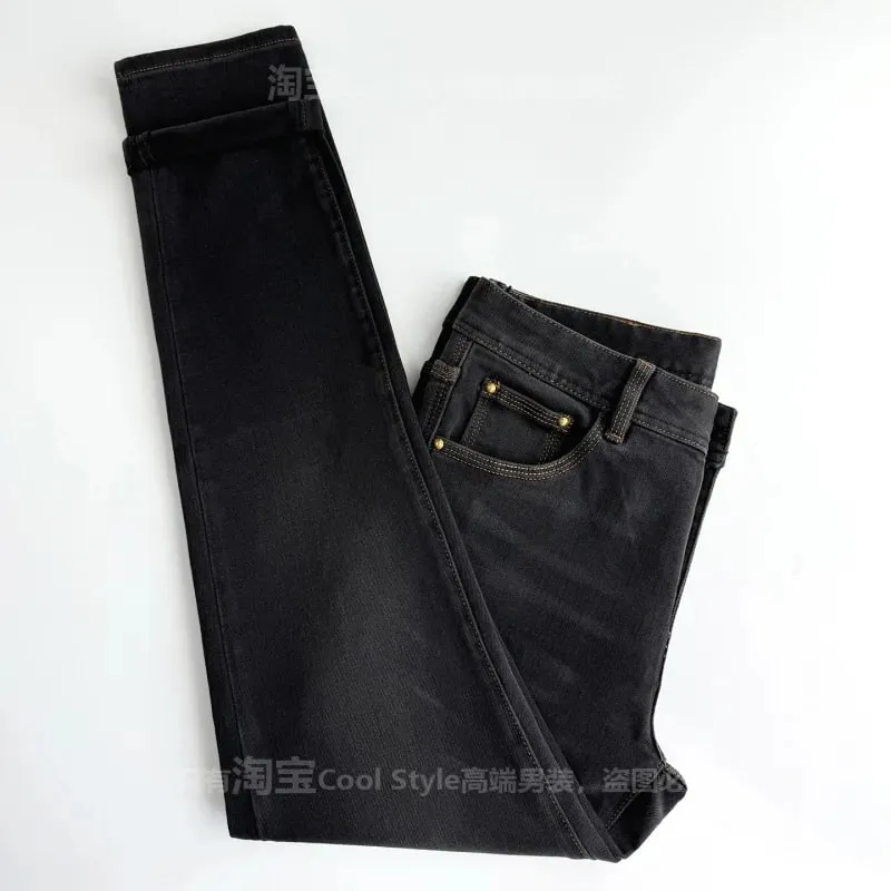 2025 autumn new jeans men's fashion brand light luxury high-end men's clothing slim fit small feet elastic denim pants