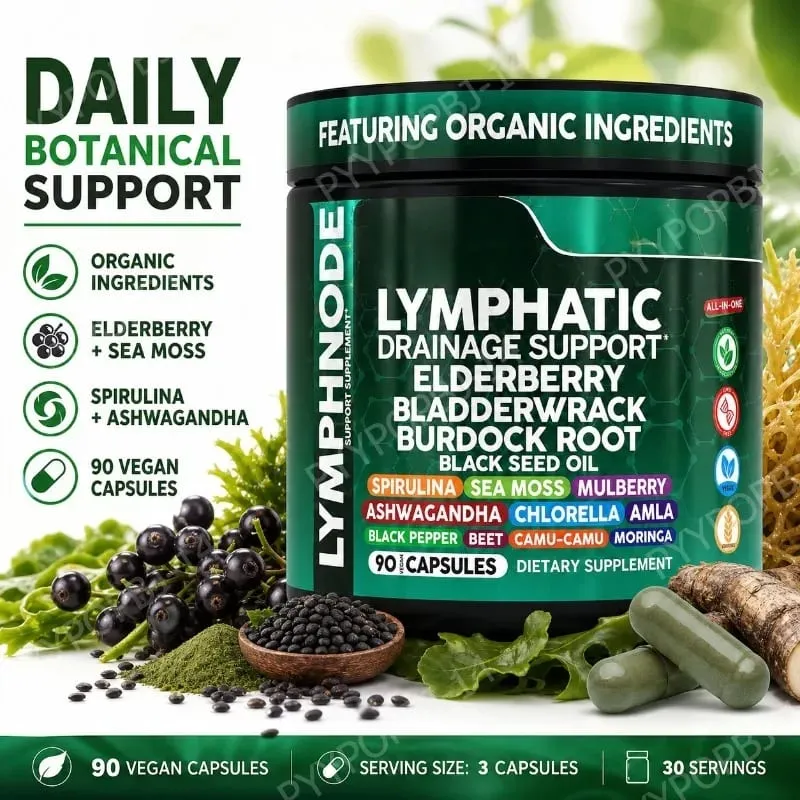 Organic Lymphatic Drainage Supplements with Elderberry Burdock Root Chlorella & Ashwagandha 90 Count Daily Wellness — image 1