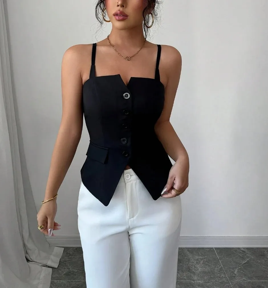 Sexy Style Spaghetti Strap Tank Top Slim Fit Sweetheart Neck Cami for Summer
