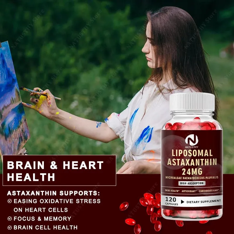 Liposomal Astaxanthin Capsules 24mg for Brain Heart Vitality Skin Joint Eye Immune Health