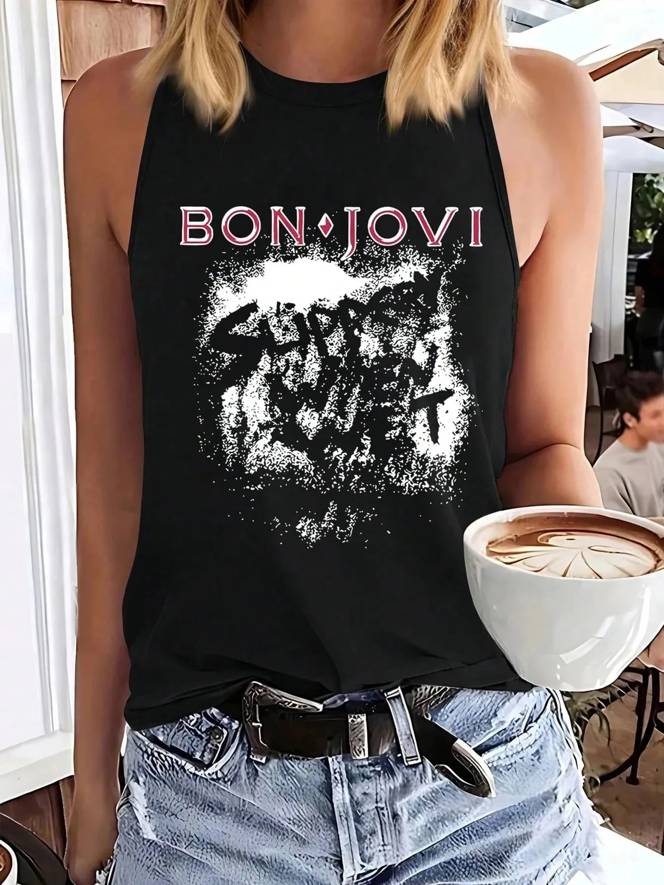 Women's Fashionable Casual Rock Retro Style Band Retro Print Sleeveless Top