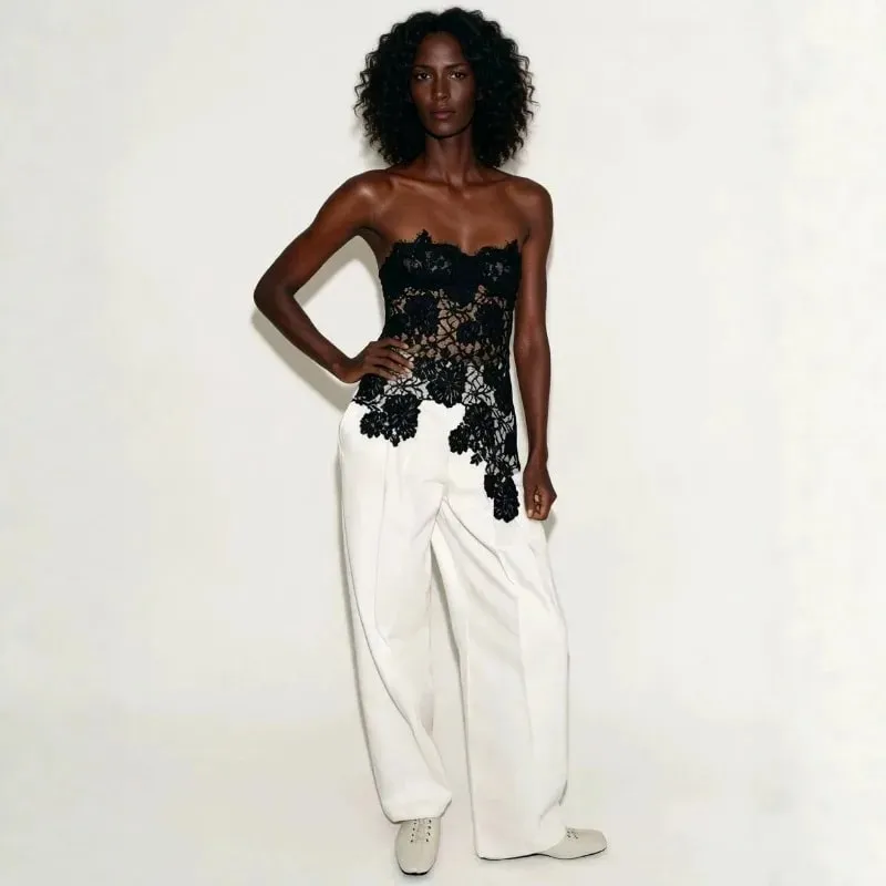 Y2k Sexy Tank Top Lace Splicing Sexy Cut-Out Backless Bodysuit Bodycon Camisole for Outerwear Openwork Corset Top T-shirt Trend