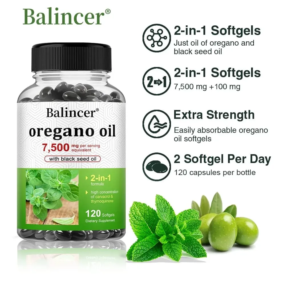 Oregano Oil 7 500 Mg with Black Seed Oil – High Carvacrol Support Digestive Bone Nerve Muscle and Immune Health