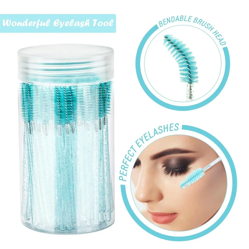 50Pcs Disposable Mascara Wands Eyebrow Spoolies Brush for Eyelash Extensions Lash Brushes with Container