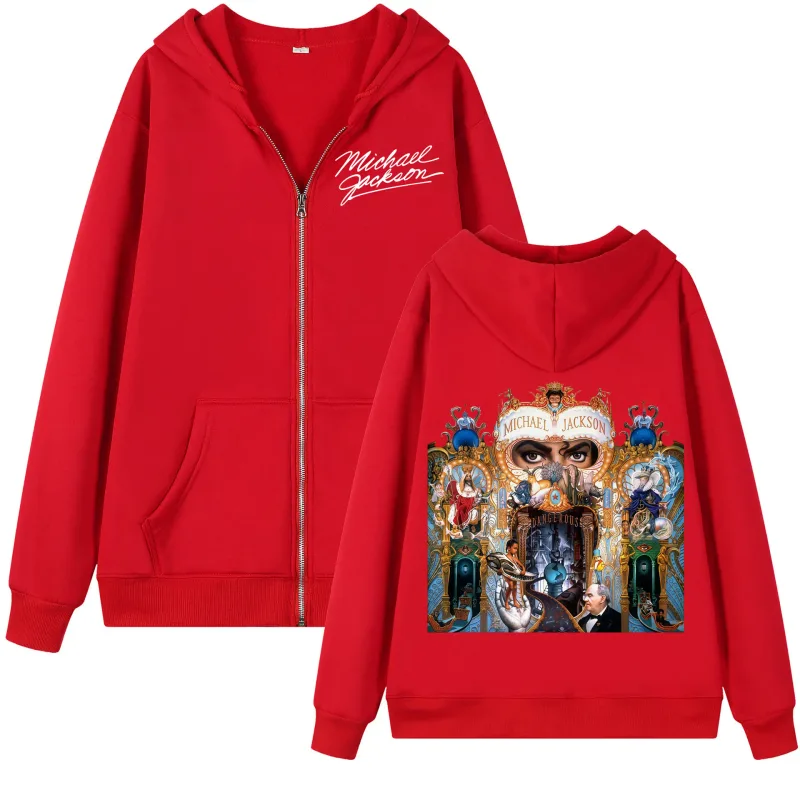 Singer Michael Jackson Album Graphic Zipper Hoodie Men Women Fashion Rock Zip Up Pullovers Harajuku Y2k Style Hooded Sweatshirts