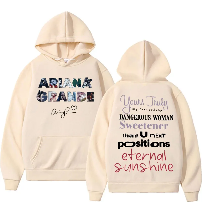 Singer Ariana Grande Album Tour Graphic Hoodies Men Women Fashion Classic Vintage Sweatshirts Autumn/Winter Casual Fleece Hoodie