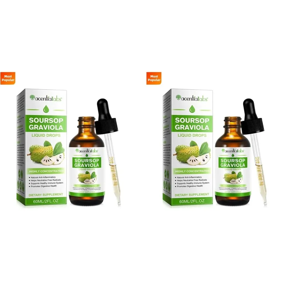 AcentiLabs Soursop Graviola flydende dråber C-vitamin understøtter fordøjelsessundhed Immunsystem Frie radikaler forsvar 60 ml til voksne